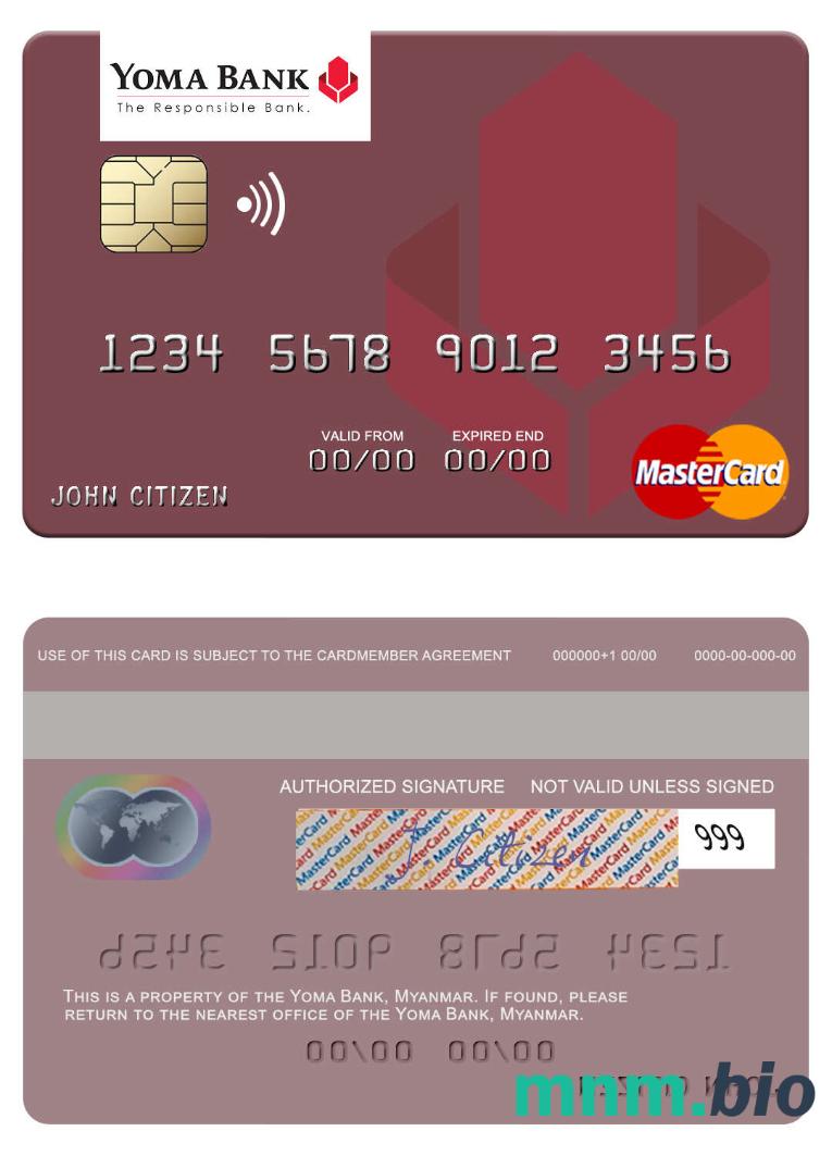 Myanmar Yoma Bank przykład karty mastercard w formacie PSD
